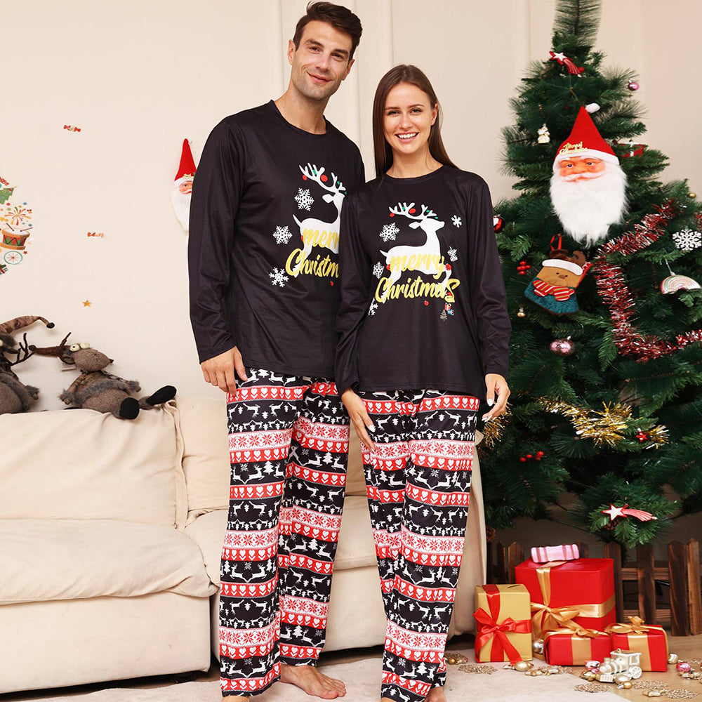 Chrëschtdag Famill passende Pyjamas Set Black Deer Pyjamas