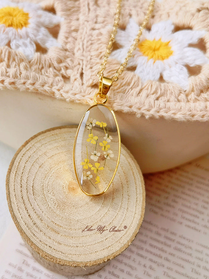 Mini tulpan Golden Oval hänge naturligt harts halsband