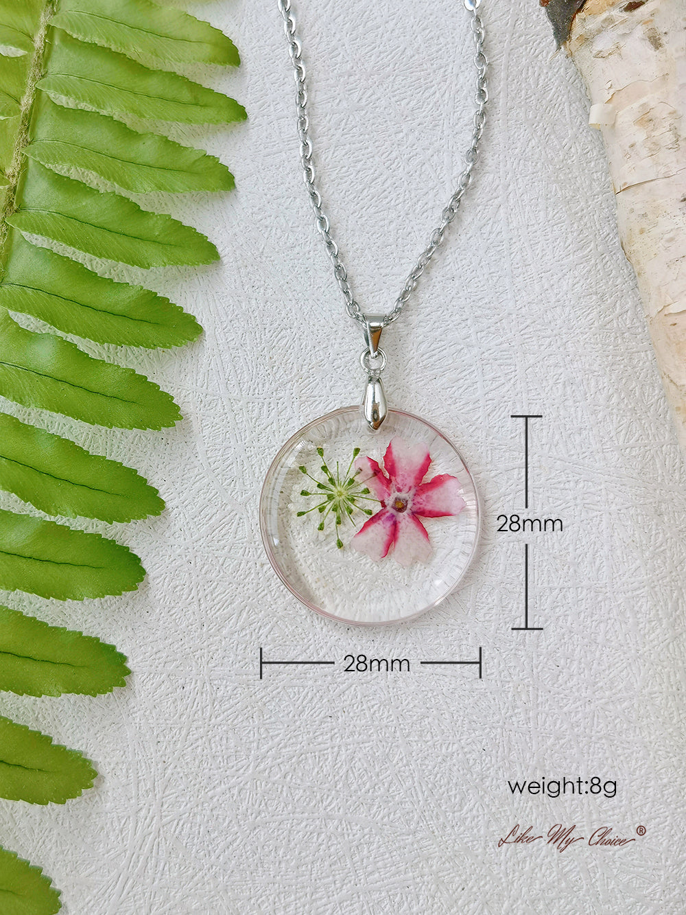 Královna Anne krajka Pink Mallows květina botanický přívěsek kruhový náhrdelník