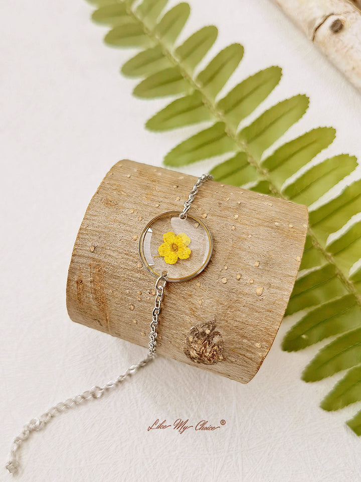 Forget Me Not Handmade Pressed Flower Resin Round Bracelet