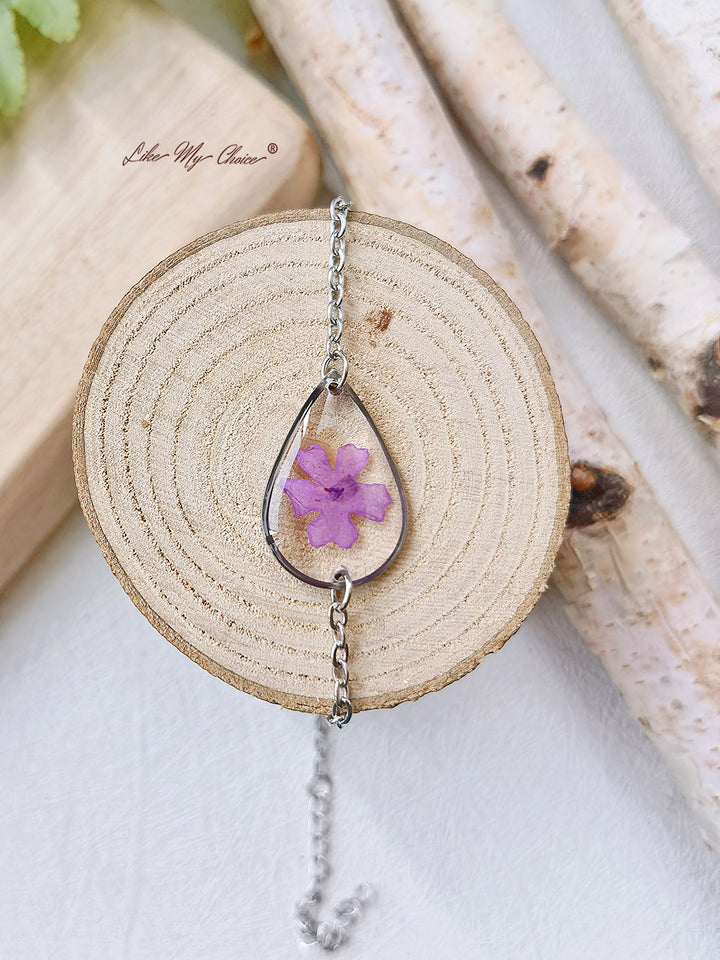 Purple Hydrangea Handmade Resin Dried Flowers Adjustable Bracelet