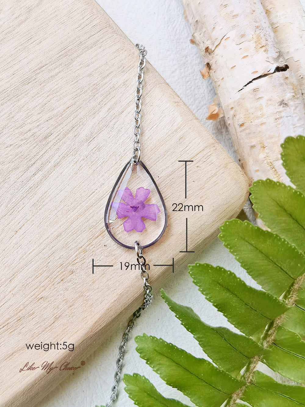 Bracelet réglable de fleurs séchées en résine d’hortensia violet fait à la main