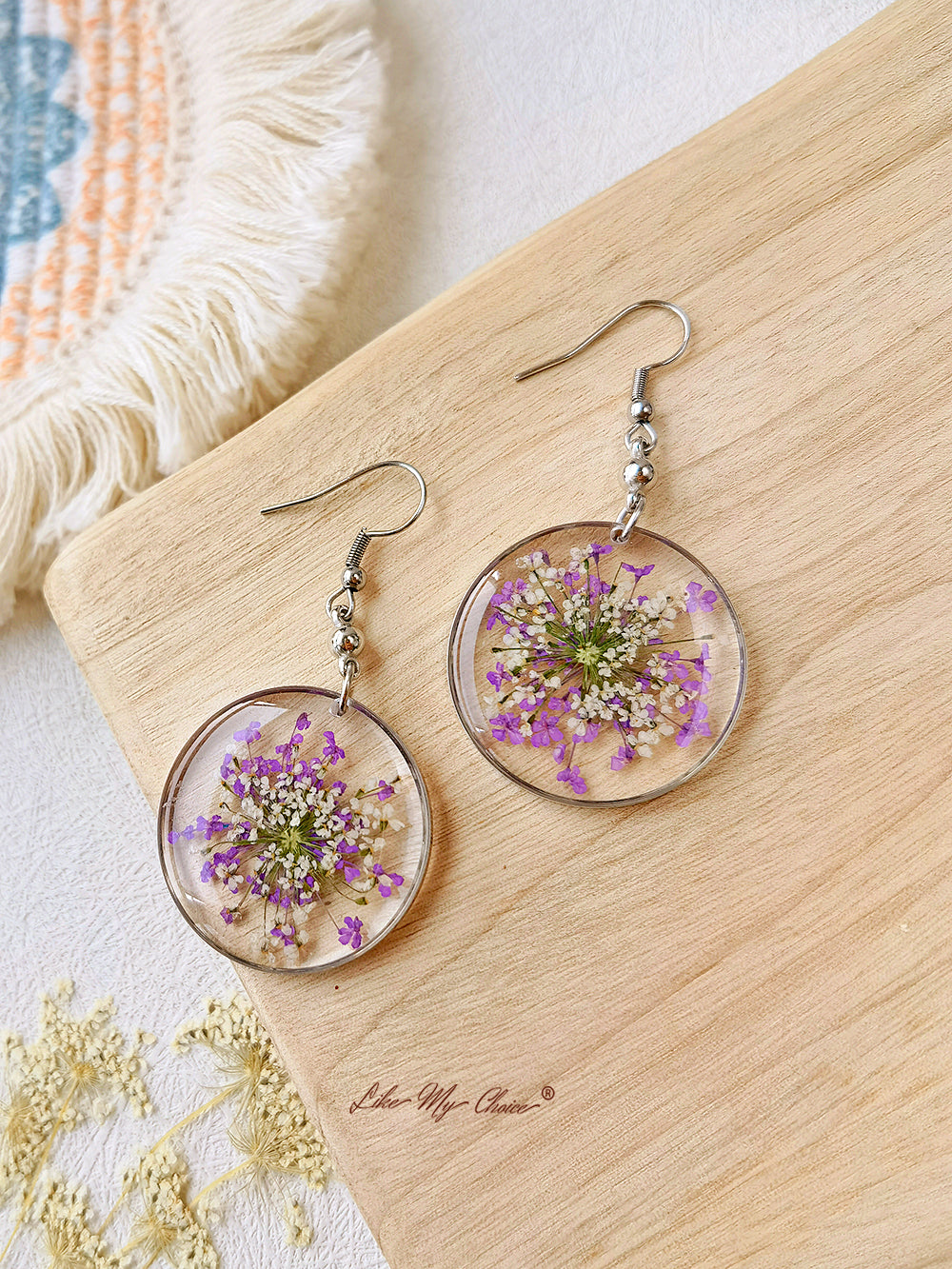 Forget Me Not Queen Anne Lace Resin Pressed Flower Earrings