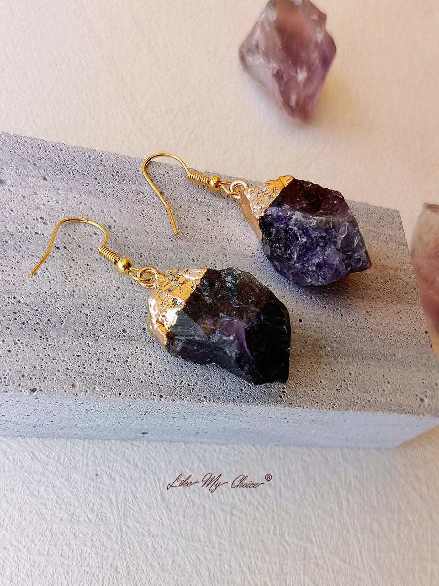 天然紫水晶吊式耳环