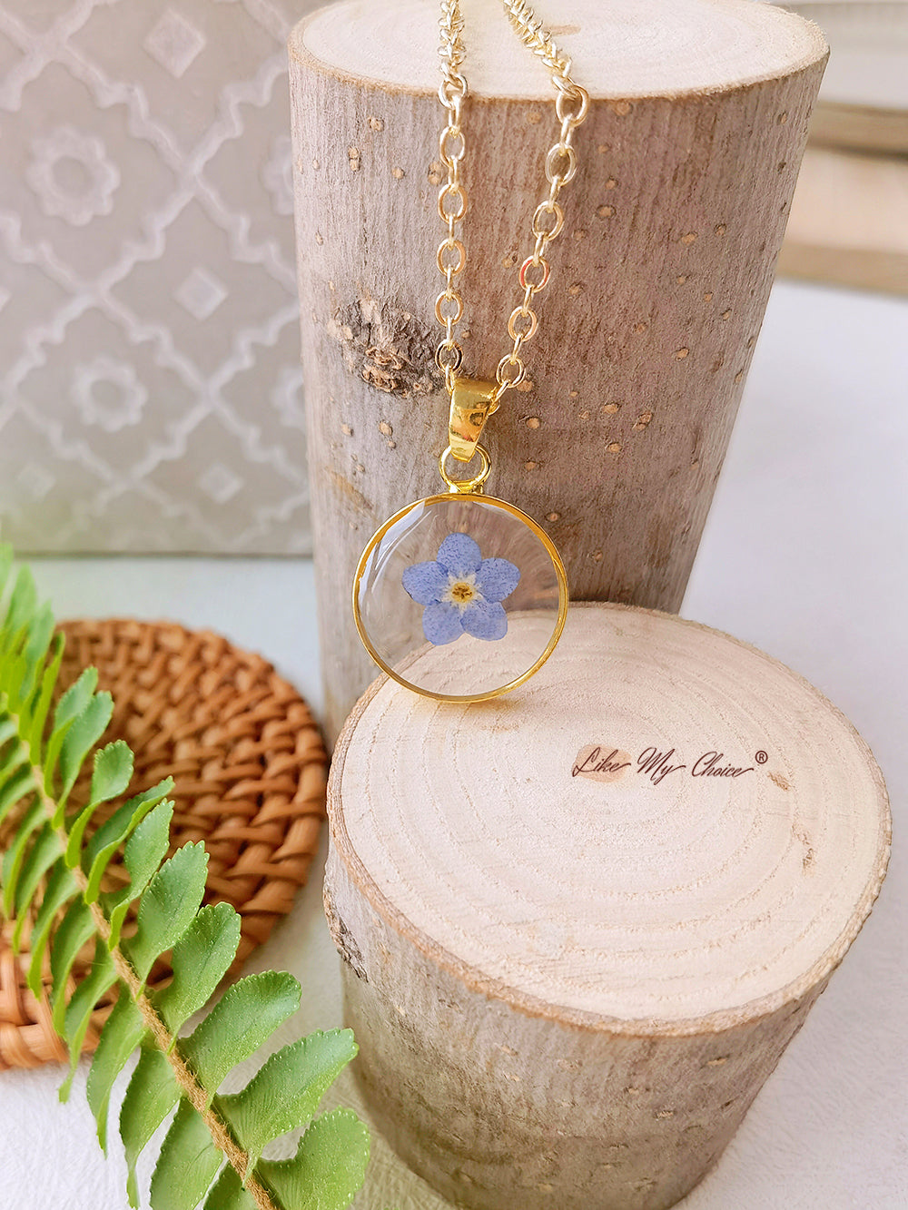 Forget Me Not Gold Plated Memorial Pressed Flower قلادة قلادة