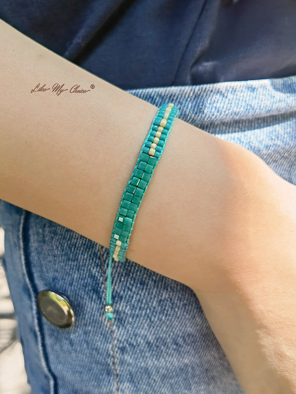 Adjustable Drawstring Beaded Bracelet Turquoise Beach