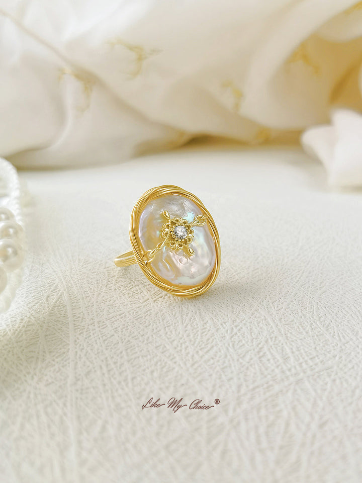 Pozlacený barokní perlový prsten