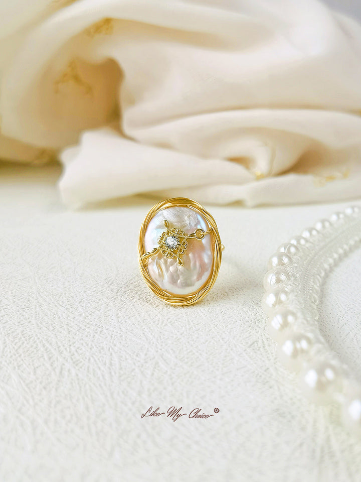Anello con perla barocca placcata in oro