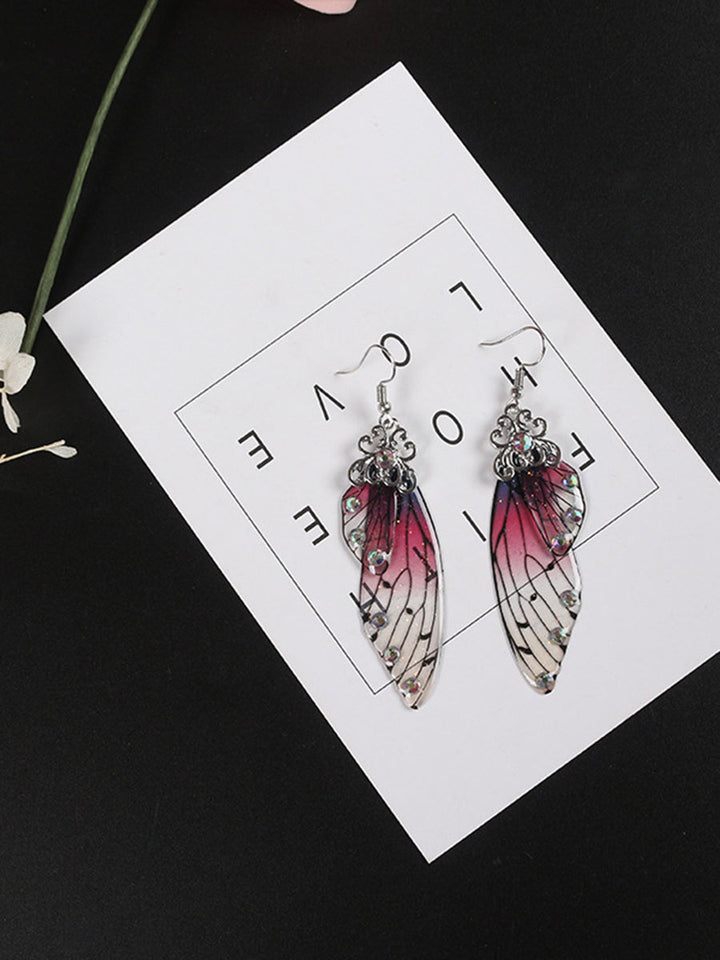 Butterfly Wing Purple Rhinestone Cicada Wing Crystal Earrings