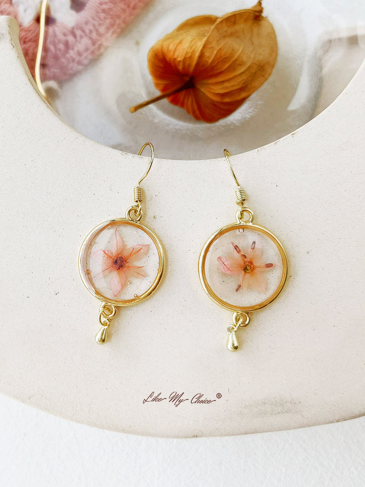 Pink Elegant Tassel Dried Flower Earrings