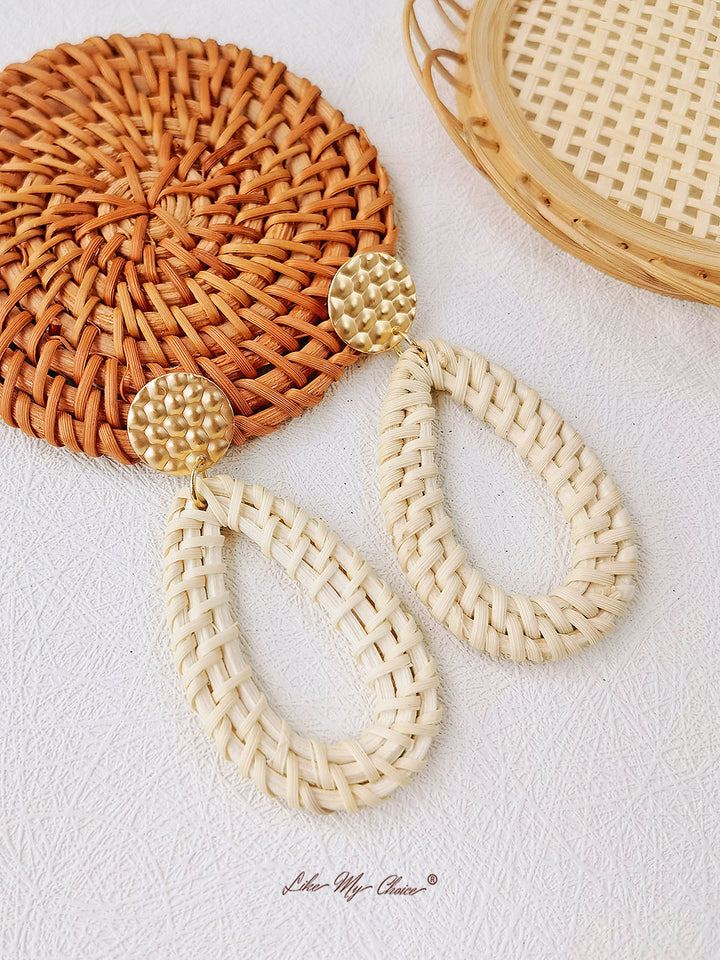 Bamboo and Rattan Handwoven Wooden Earrings