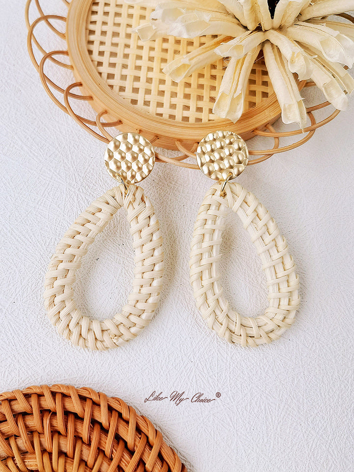 Bamboo and Rattan Handwoven Wooden Earrings