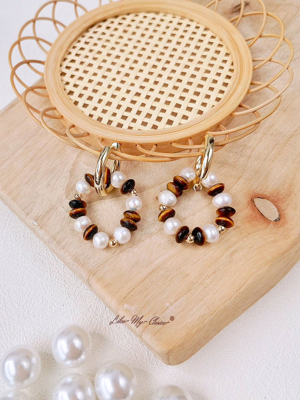 Pendientes de círculo grande de perlas reales vintage