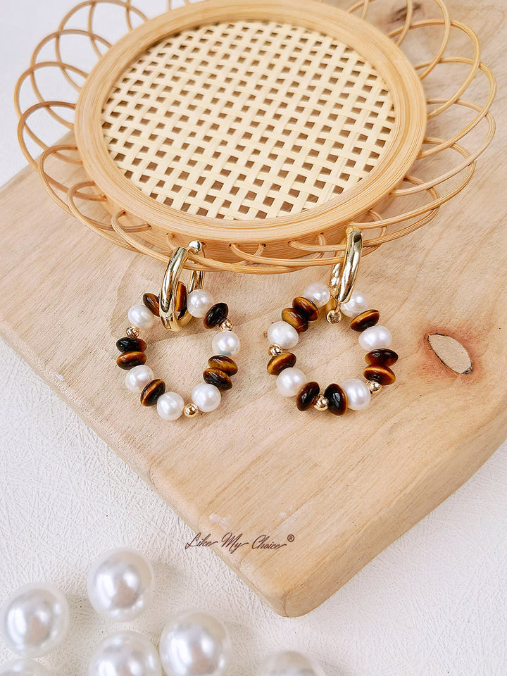 Pendientes de círculo grande de perlas reales vintage
