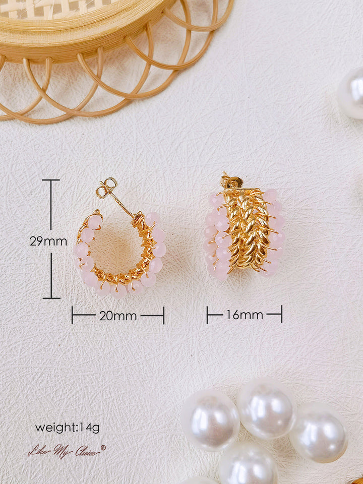 Three-Layered C-shaped Pearl Earrings with Geometric Design