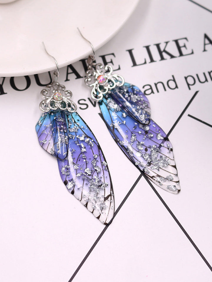 蝴蝶翅膀蓝水钻蝉翼水晶耳环