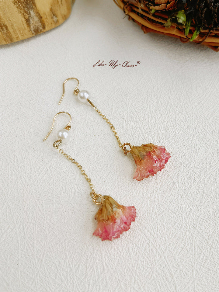Cercei cu perle epoxidice cu flori uscate din rășină Forget-Me-Not