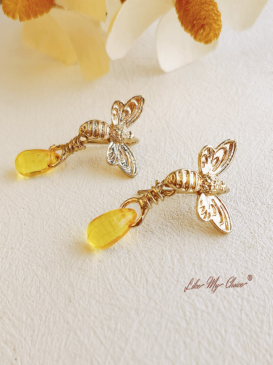 金色复古蜜蜂吊式耳环