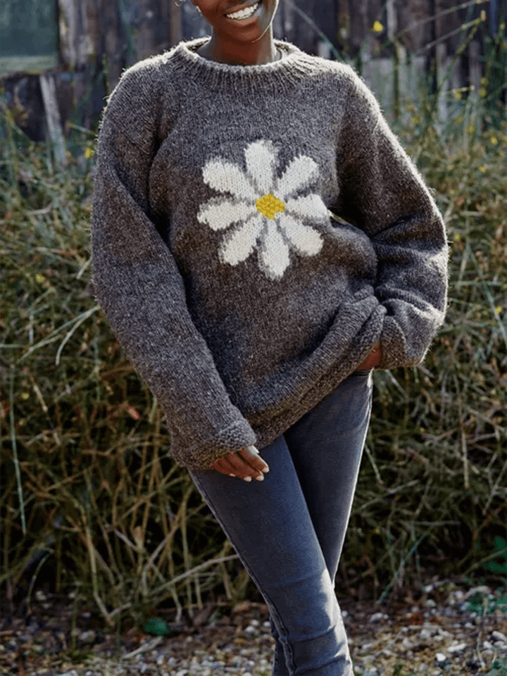 Vintage Daisy Pattern Sweater Bark