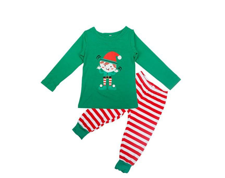 圣诞ELF印花条纹亲子装睡衣套装
