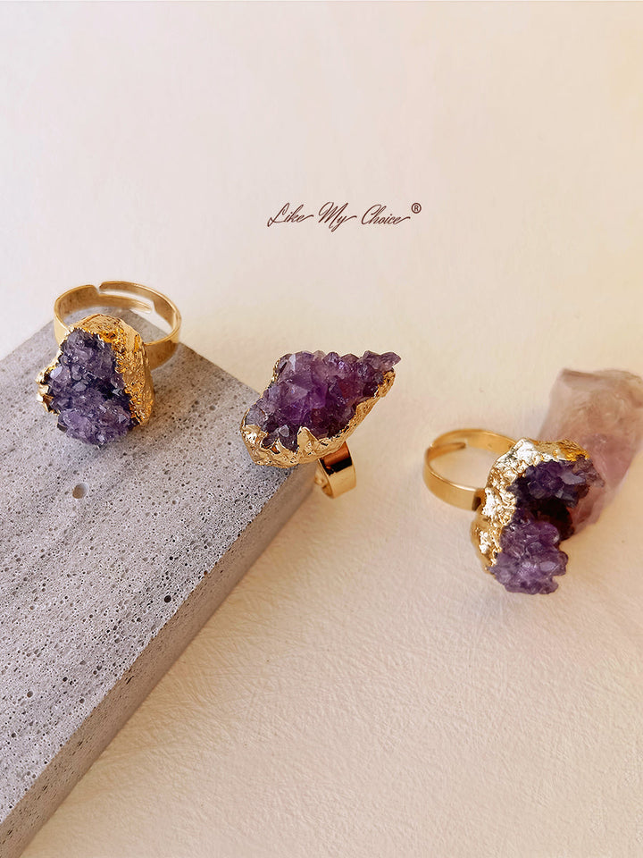 Natural Amethyst Gold Plated Ring