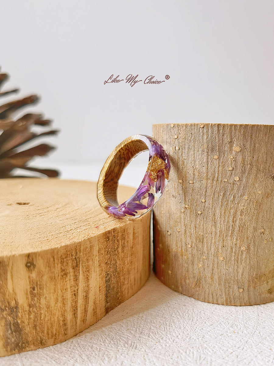 Håndlavet tørret blomst indlagt harpiks ring-lilla