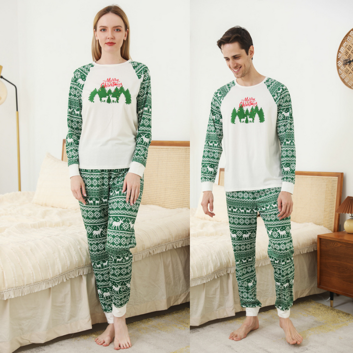 크리스마스 프린트 라운드넥 부모-자식 잠옷