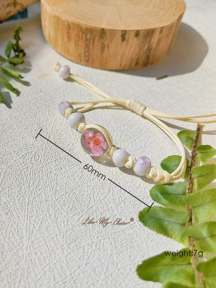 Cherry Blossom Time Stone Ceramic Braided Bracelet