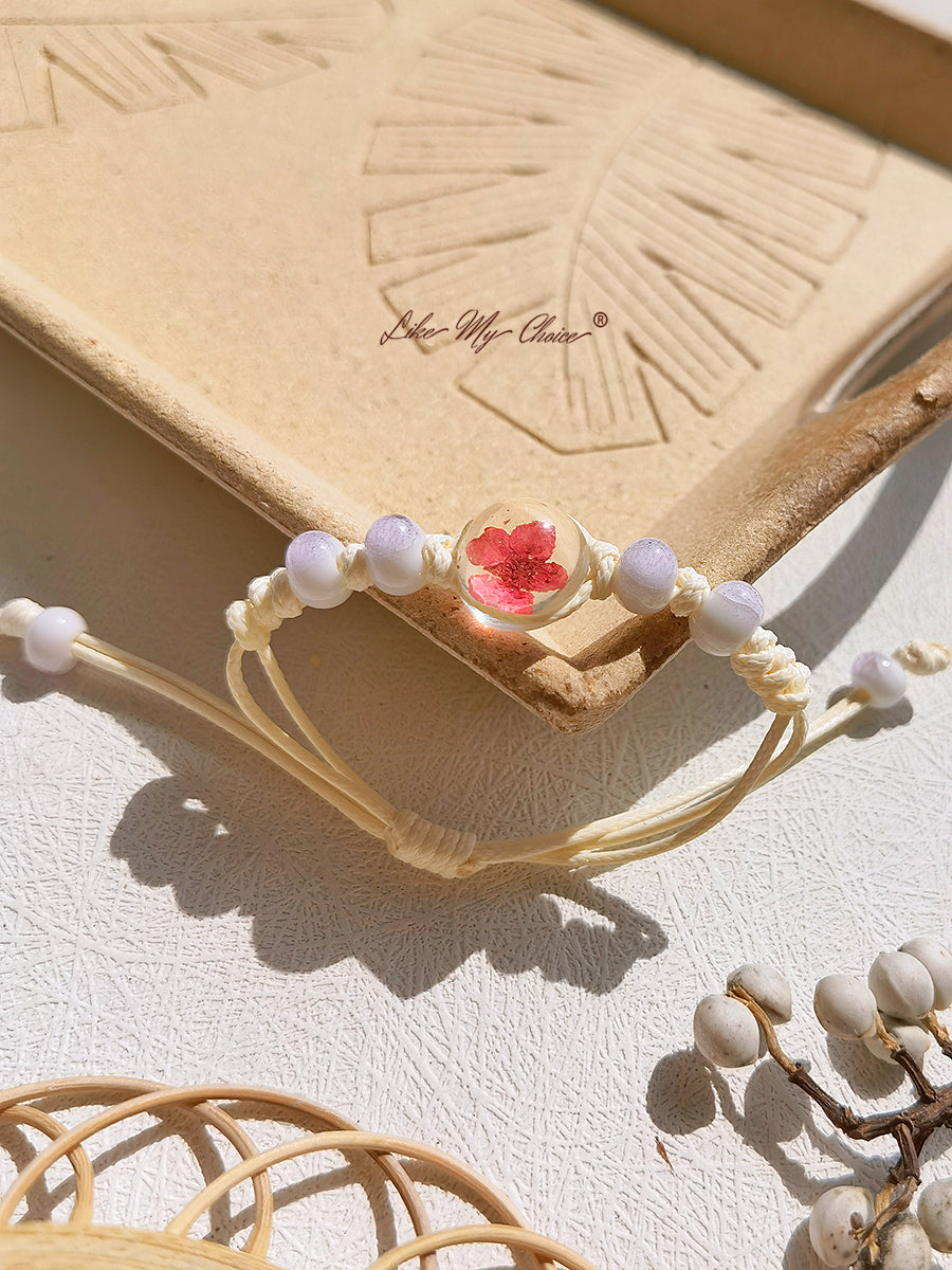 Bracelet tressé en céramique avec pierre de temps en fleurs de cerisier