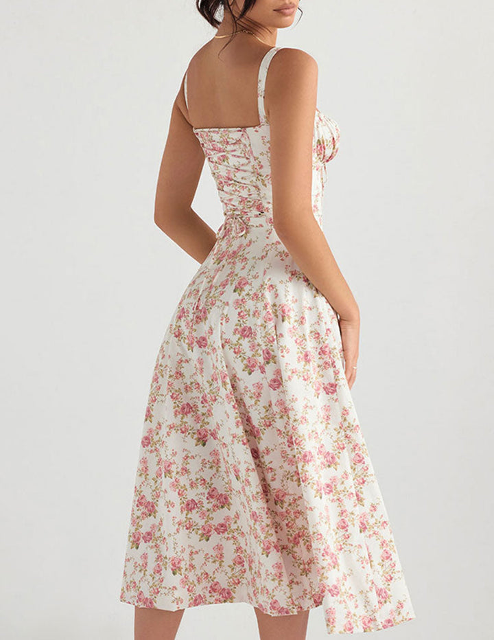 Rose Print Herringbone Slip Dress