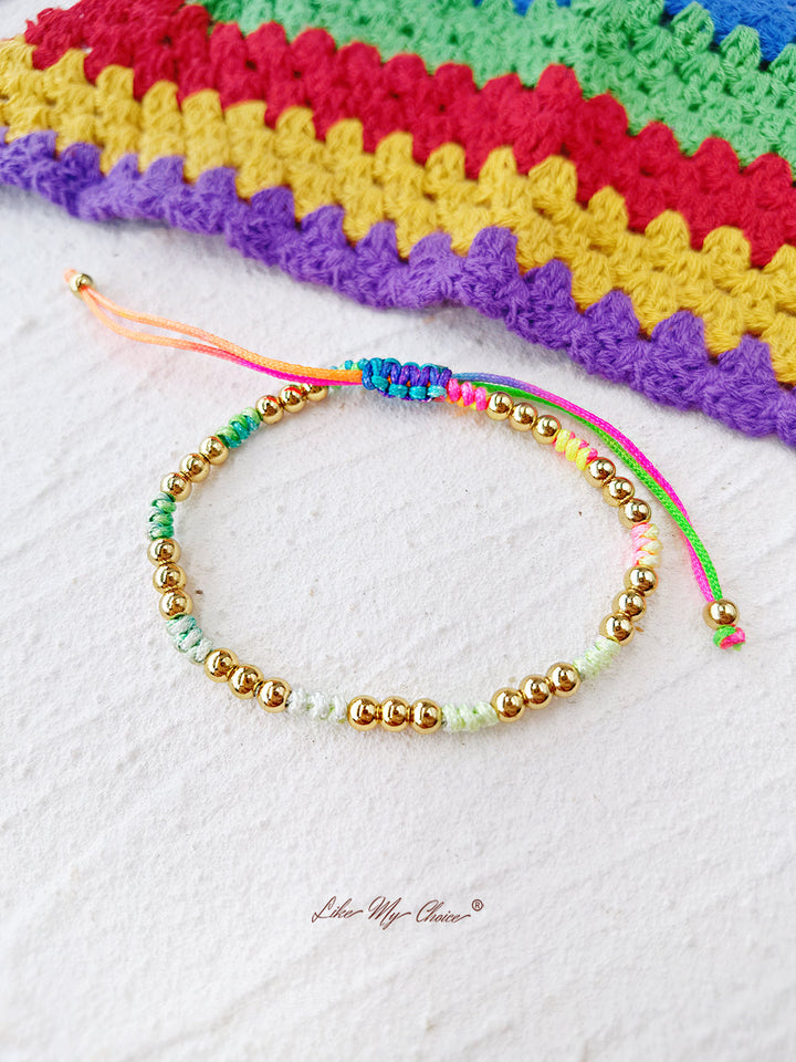 Adjustable Drawstring Beaded Bracelet Rainbow Candy