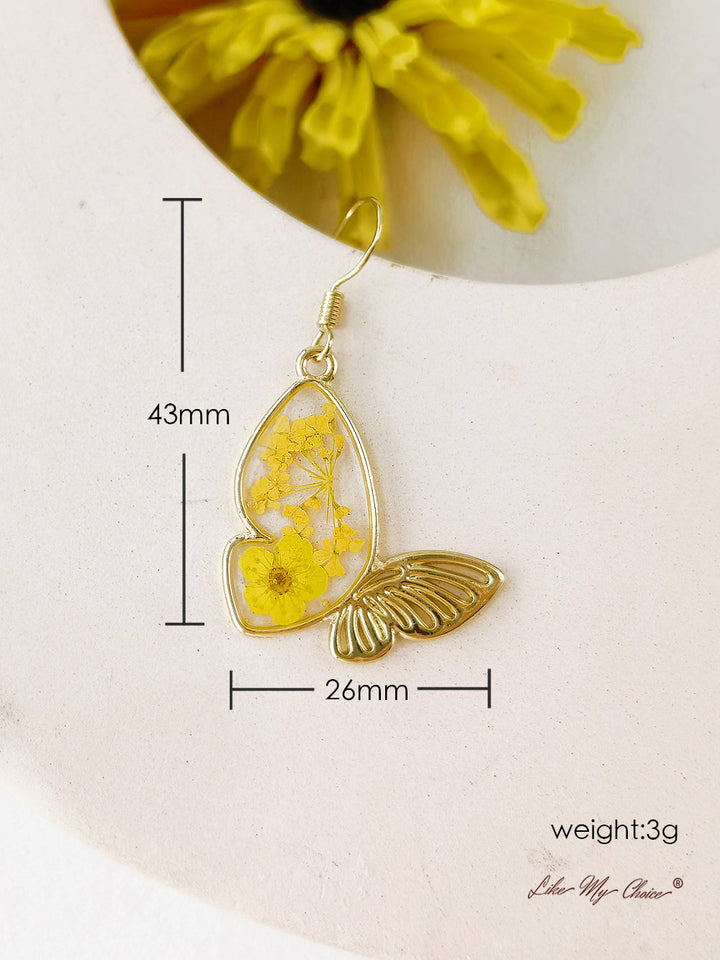 Královna krajka Butterfly náušnice sušené květiny