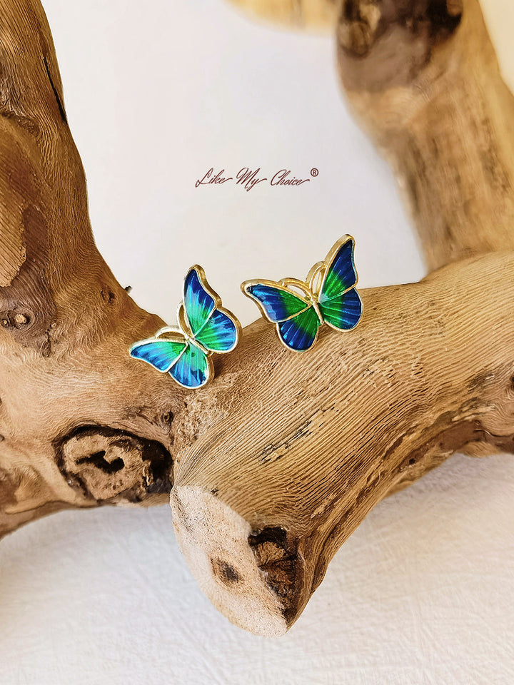 Pendientes de tuerca con diseño de mariposa verde Super Fairy