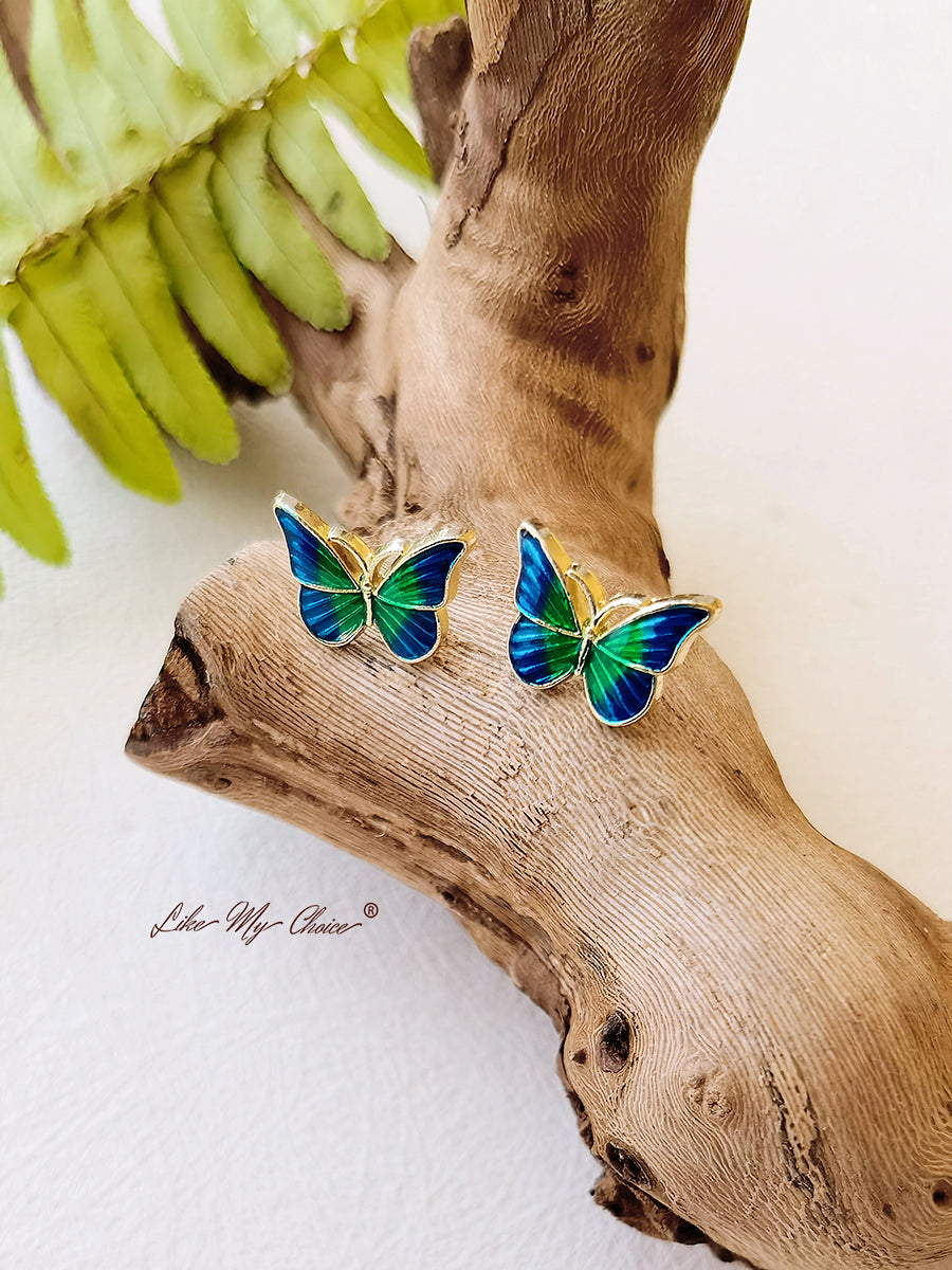 Boucles d'oreilles à tige avec motif papillon vert super féerique
