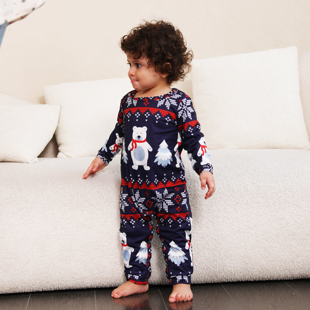Set de pijamale asortate pentru familie de Crăciun Pijamale cu urs polar bleumarin