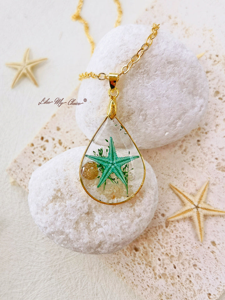 Natural Starfish DIY Resin Epoxy Gold Necklace