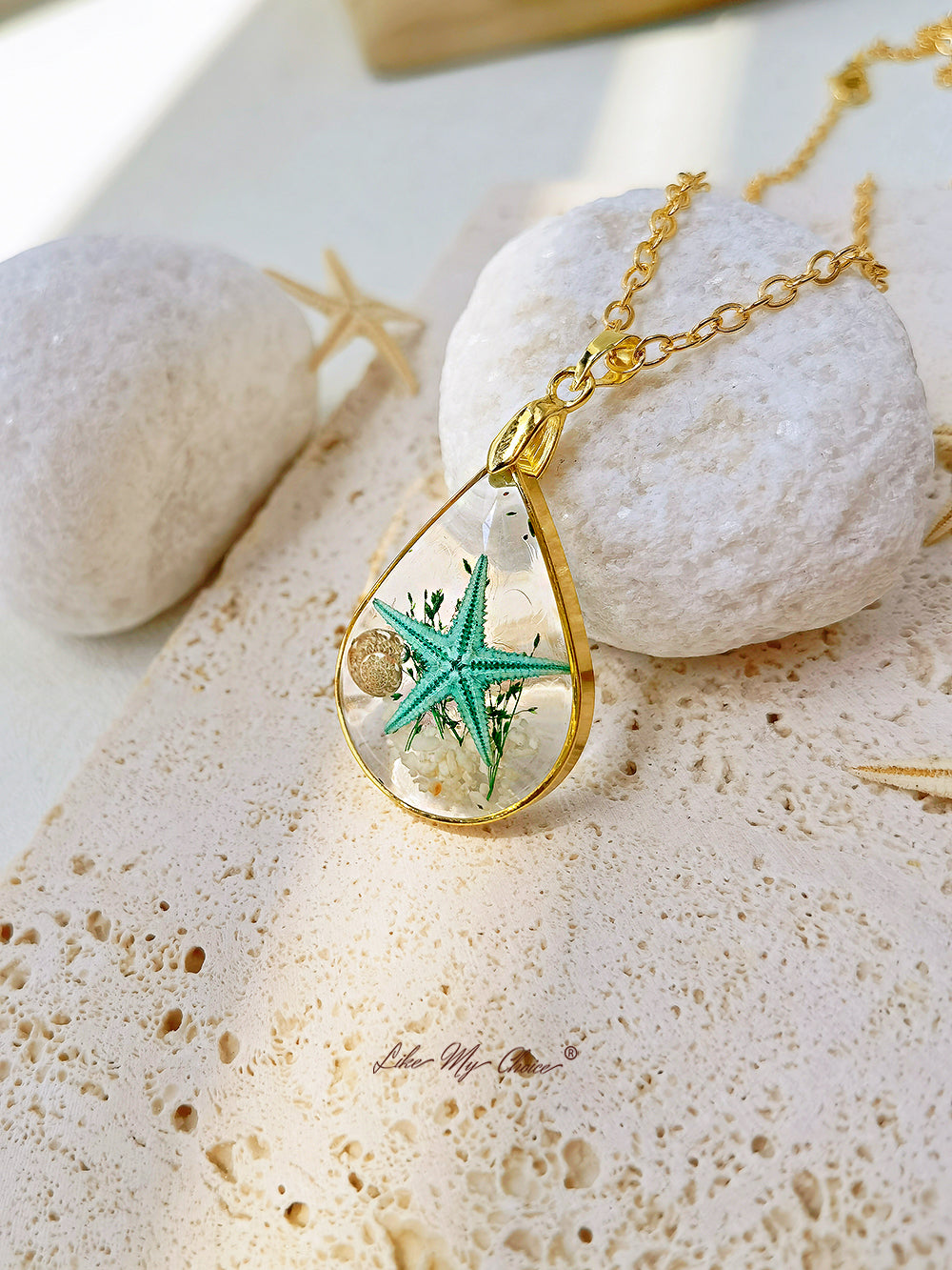 שרשרת זהב אפוקסי שרף DIY Natural Starfish