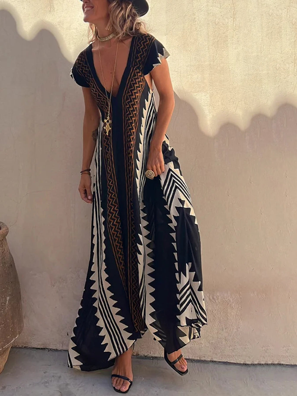 שמלת מקסי בהדפס של שאנון בוהמייני אצטקי