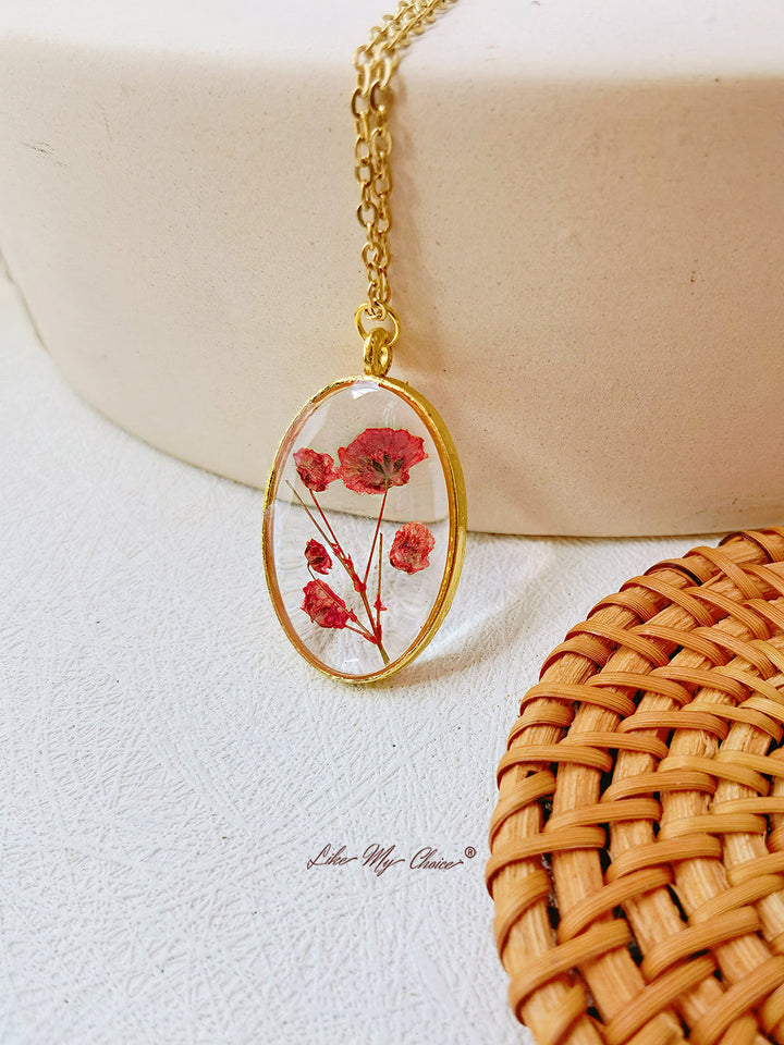 Handmade Red Narcissus Bud Pendant Necklace
