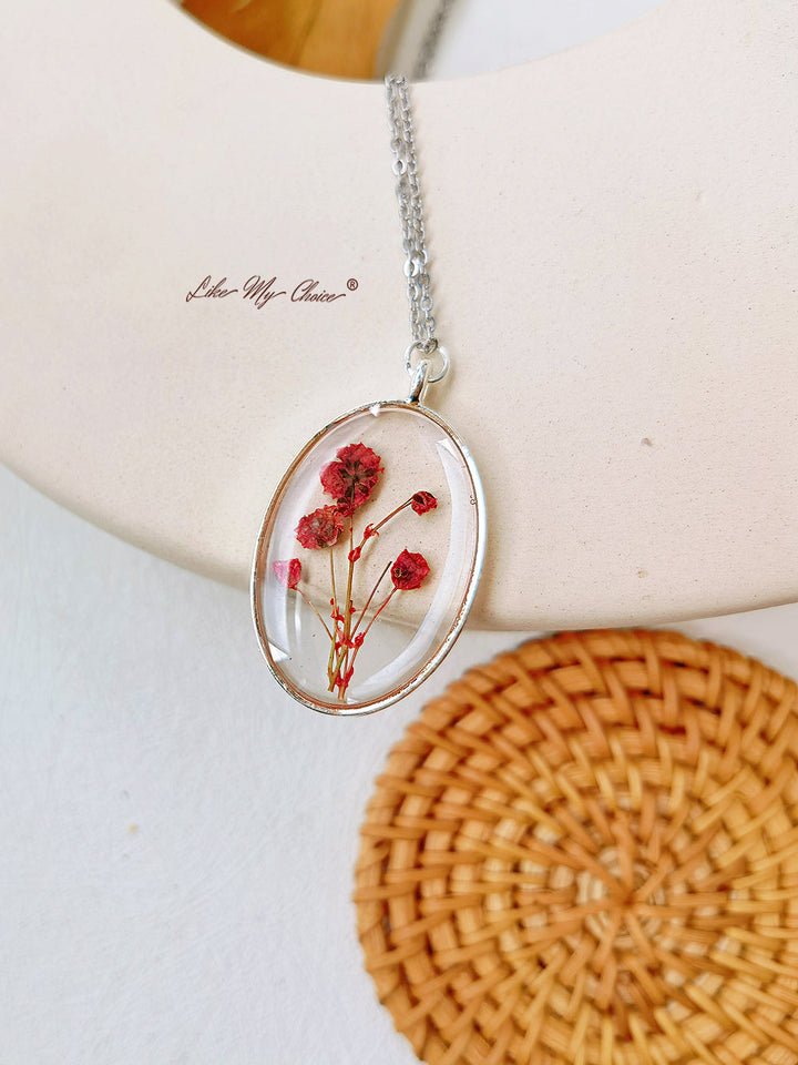 Handmade Red Narcissus Bud Pendant Necklace