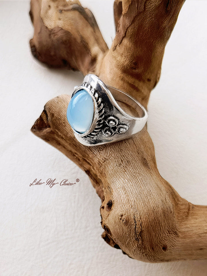 טבעת בוהו אבן חן כחולה