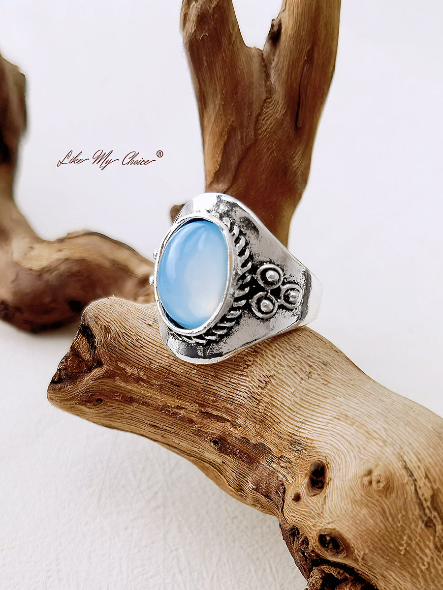 Blauer Edelstein-Boho-Ring