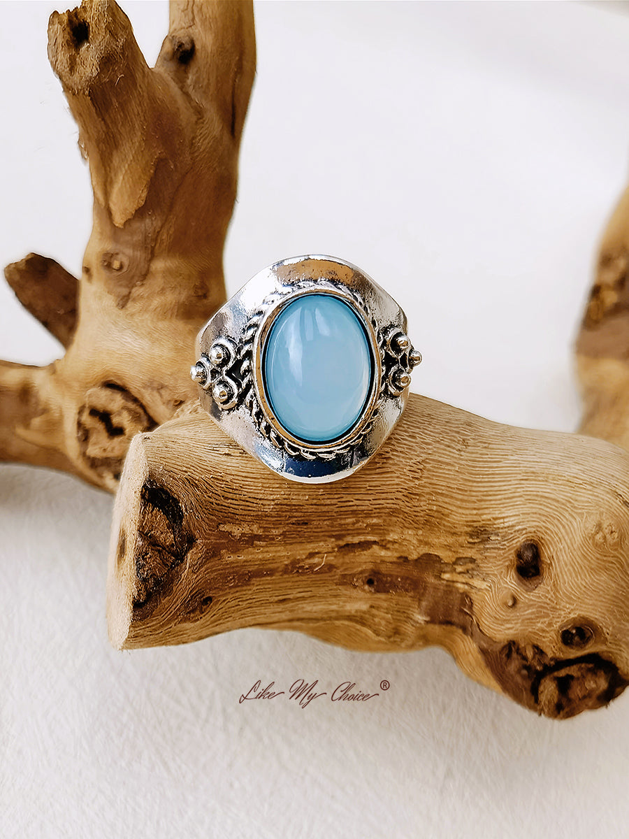 Inel Boho cu pietre prețioase albastre