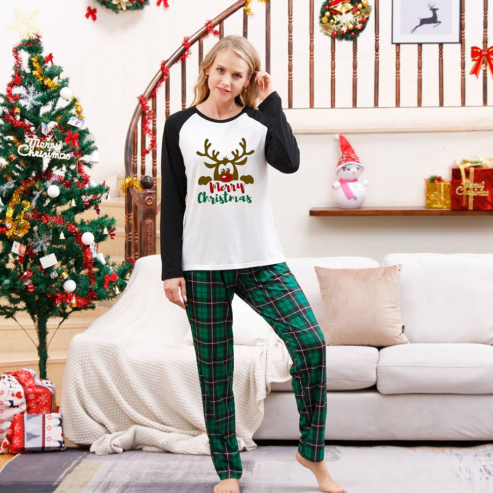 Merry Christmas Green Plaid and Black Pajamas Set