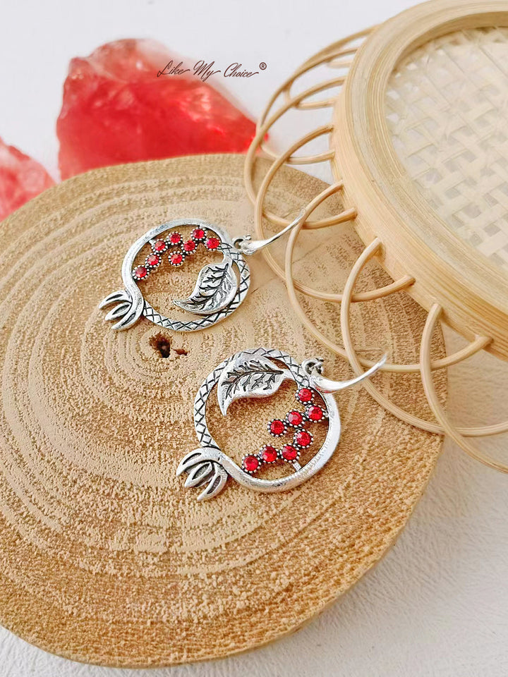 Pomegranate Design Silver Leaf Earrings