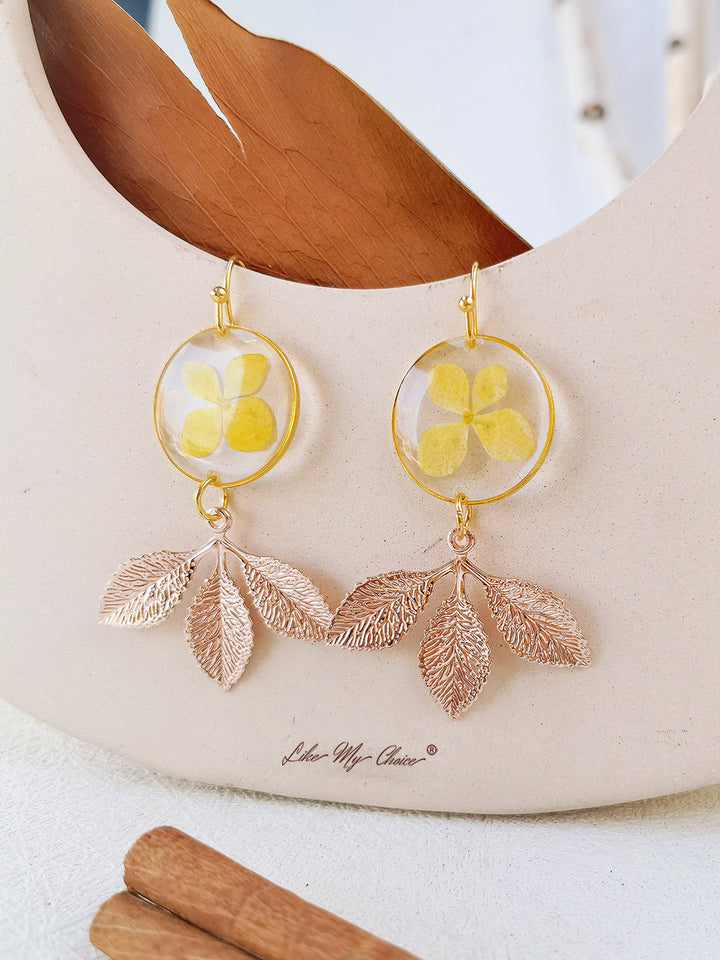 Primrose Flower Earrings Gold Leaf Earrings