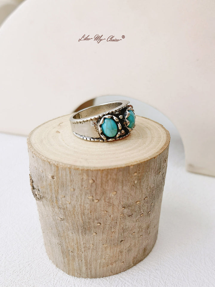 Boheemse ingelegde turquoise ring