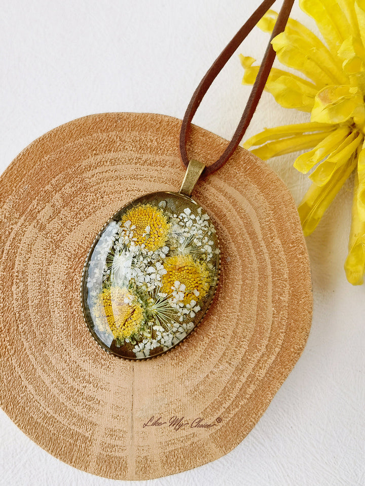 Dried Flower Necklace Van Gogh Sunflower Preserved Flower Pendant