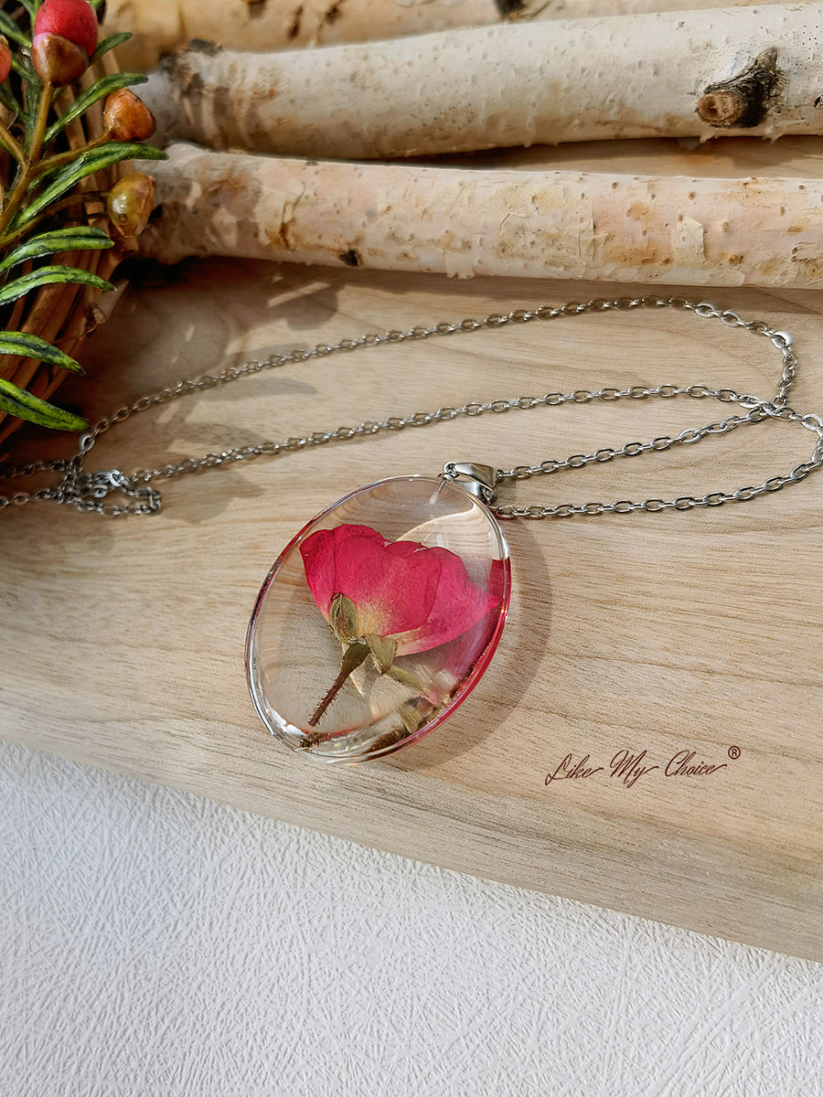 Pressed Flower Necklace - Rose Resin