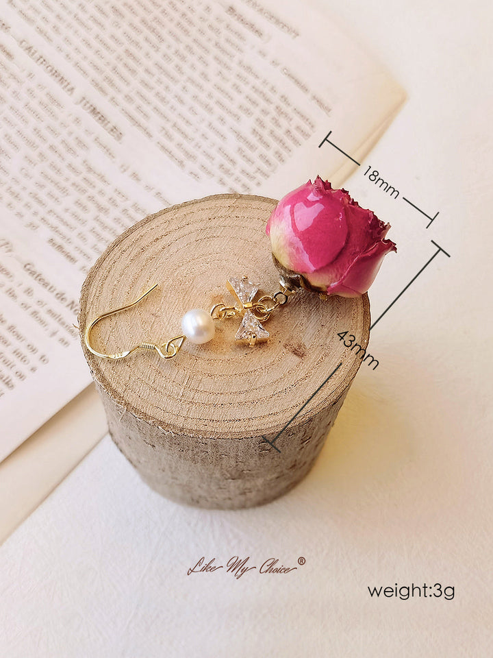 Pressed Flower Earrings - Vintage Rose